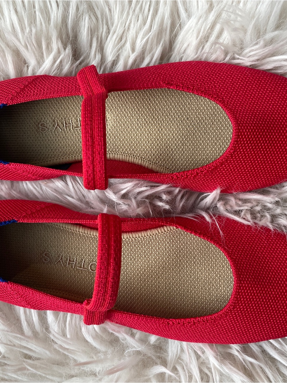 Rothy's Red Mary Jane Flats with Blue Trim - Picture 3 of 4